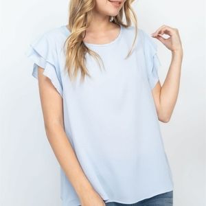 Solid ruffle sleeve blouse